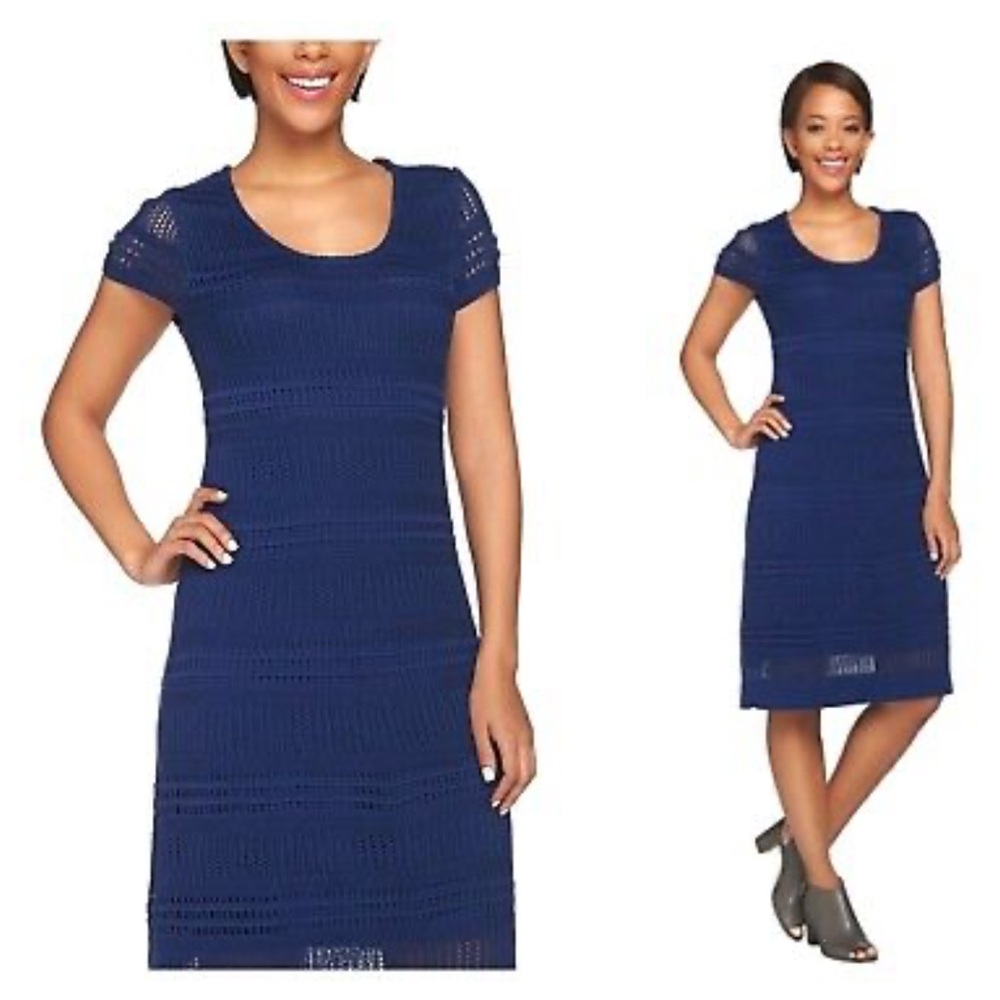 VENUS Blue Sheath Midi Dress Cap Sleeve